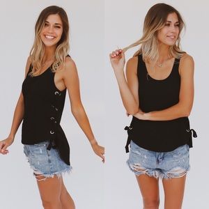 black lace up tank